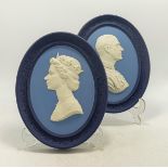 Wedgwood boxed tri-colour Silver Jubilee wall plaques, each 22.5cm, limited edition.