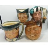 Royal Doulton Large Character Jugs Parson Brown, Tony Weller, Falconer D6533 & John Barleycorn(4)