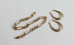 9ct gold bracelet and 9ct gold pair earrings, 5.2g. (3)