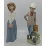 Nao Figures of Girl with Stump & Lady with Purse, tallest 23cm(2)