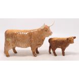 Beswick Highland cow 1730 & Calf 1827d(2)