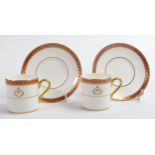 De Lamerie Fine Bone China, heavily gilded Special Commission Coffee Cans & Saucers , specially made