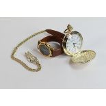 Modern Gentleman's Alpine gold plated pocket watch and chain and Unistar wristwatch with leather