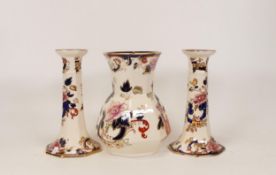 Masons Blue Mandalay Patterned Candlesticks & Vase, height of tallest 16cm(3)