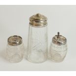 Victorian silver hallmarked & cut glass novelty pepper & mustard pots in the form of barrels,