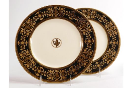 Pair of Wedgwood heavily gilded Black Astbury plates. 27.5cm in diameter. (2) - Image 1 of 3