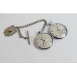 Vintage stainless steel pocket watches Sekonda and Medana together with small silver medal and