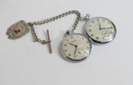 Vintage stainless steel pocket watches Sekonda and Medana together with small silver medal and