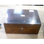 Victorian rosewood sewing box, tray missing. Measuring 25cm x 17.5cm x 11.5cm high appx.