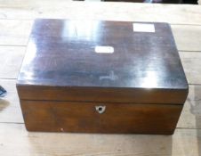 Victorian rosewood sewing box, tray missing. Measuring 25cm x 17.5cm x 11.5cm high appx.