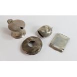 A collection of Silver items including rattle, match case etc,110g. (4)