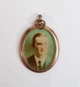 9ct rose gold large oval portrait pendant, gross weight 23.9g, h.7cm.