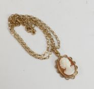 9ct gold cameo pendant and 50cm belcher type chain, gross weight 6.2g.