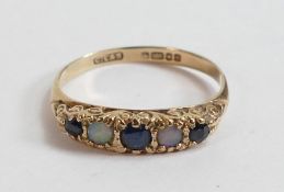 9ct gold opal & sapphire ring, size N, 1.8g.