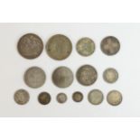 A collection of pre-1947 silver coins including 19=896 and 1937 crown, 1891, 2 x1944, half crowns,