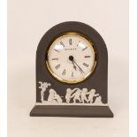 Wedgwood black jasperware mantle clock,h.12cm.
