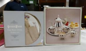 Boxed Floral Queen Anne China 21 piece set together with boxed silver plated tea set(2)