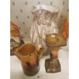 Royal Doulton Poplars at Sunset candlestick and jug together with a Beswick embossed jug (3)