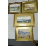 Four framed landscapes. Largest 33cm x 48cm, frame size