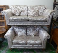 Modern champagne fabric 3 & 2 seater sofas on brass castors