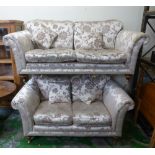 Modern champagne fabric 3 & 2 seater sofas on brass castors