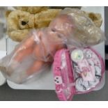 A mixed collection of items to include Traditional Type Growling Bear, Vintage Plastic Doll, Fairy