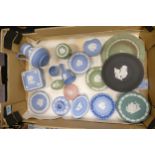 A mixed collection of Wedgwood Multi Colour Jasperware including Lidded Boxes, Ashtrays, Candle