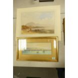Unmounted shoreside scene together with framed similar item. Largest size 33cm x 49.5cm (2)