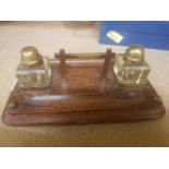 Art Deco Oak & Brass Desk Tidy , length 28cm