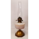 Glass & Bass Metal Antique Oil Lamp, height with chimney 52cm