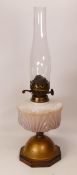 Glass & Bass Metal Antique Oil Lamp, height with chimney 52cm