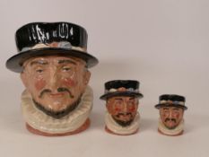 Royal Doulton Beefeater Character Jugs in large, small & miniature(3)