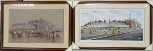 Two Large Framed Prints of Maine Rd Manchester City FC Football ground, limited edition by B Hill,