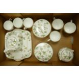 Wedgwood wild strawberry tea ware to include 5 trios, milk, sugar, cake plate teapot and 1 cup &