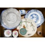 A mixed collection of items to include Oriental decorated China & relief decorated Aluminium plaque