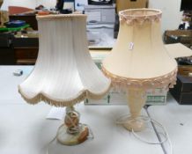 Two Onyx type Table Lamps & shades, tallest 50cm(2)