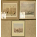 G.W Birks Limited Edition Northern Art Themed Prints, two with damaged glass, largest 56 x 69cm(3)