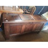 19th Century 3 Panel Oak Coffer, length 150cm, height 71cm & depth 54cm