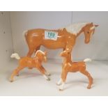 Beswick Palomino horses to include 3rd version foal 763, foal 815 and mare facing right 1812 (3)