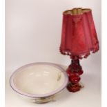 Red Glazed Ceramic Lamp base together with Art Deco Chelsea Works wash basin(2)