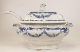 Booths Cheswick Pattern Blue & White Large Soup Tureen, height 23cm