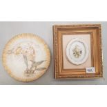 Doulton Burslem floral blush ware plate together with framed Royal Crown Derby plaque (2)