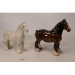Two Beswick 818 shire horses one grey and one brown gloss (2)