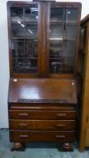 Early 20th century Oak Bureau with glazed bookcase top piece 91cm Wide, 198cm High
