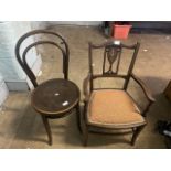 One French Bistro chair in the manner of Thonet together with a Childs bedroom chair with italianate