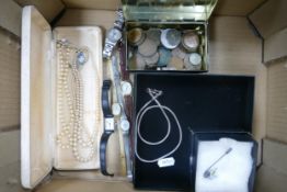A collection of ladies jewellery to include Lorus, Sekonda , Pulsar watches, pearl necklaces and a