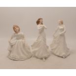 Three White Royal Doulton Figures including Happy Anniversary , Forget Me Not & similar (3)