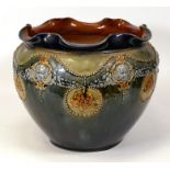 Royal Doulton stone ware jardinière . Chips to top rim. Height 19cm, diameter 20cm