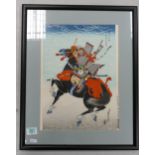 Hasegawa Sadanobu III Horse Warrior Kajiwara Kagesue Print, frame size 53 x 43cm