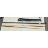 Vintage Hullins Hanley One Piece Snooker Cue with original tin tube & later 2 piece item(2)